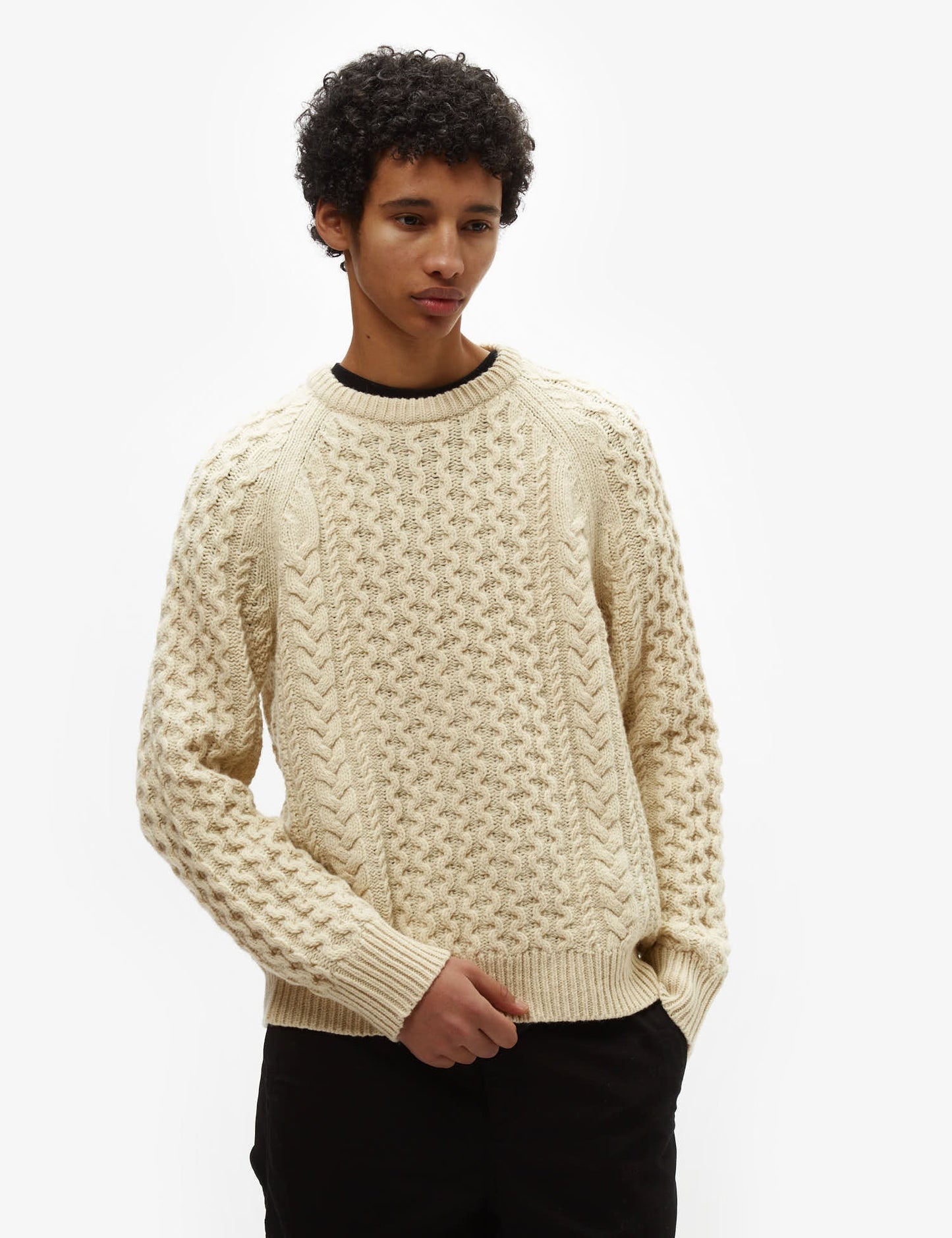 Pata Cable Knit Sweatshirt (Wool Blend) - Natural